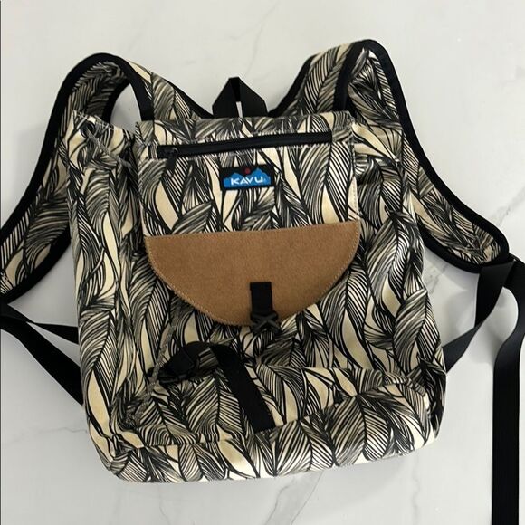 KAVU Leaf Print Backpack - Black and Tan